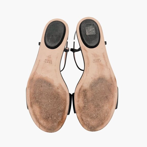 Gucci T-Strap Black Leather Horsebit Flat Sandals Shoes Size 37 US 7 Women's - Picture 11 of 13